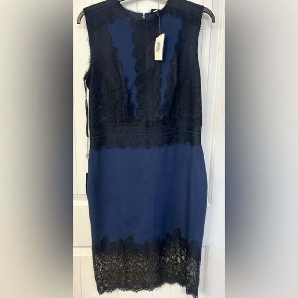 Tadashi Shoji Lace Overlay Sheath Dress Midnight Blue Black Size 14 NWT